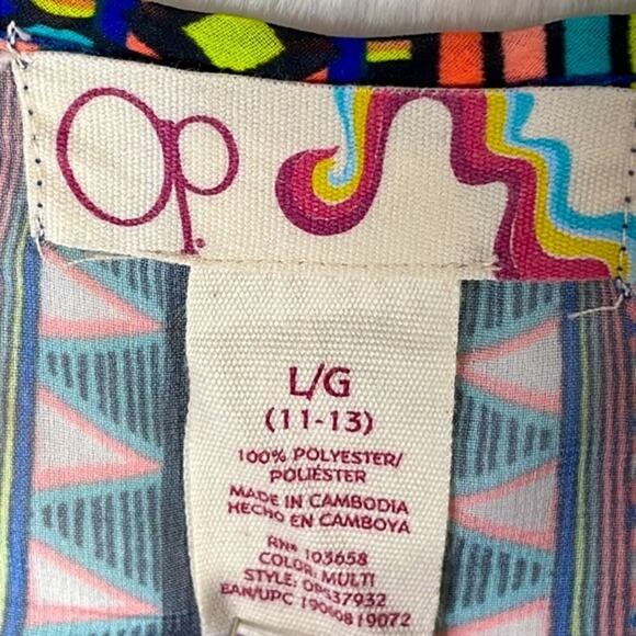 OP Tribal Aztec Boho Print Bathing Suit Cover Up Lg 11/13 Blues Oranges Yellows - Picture 8 of 10